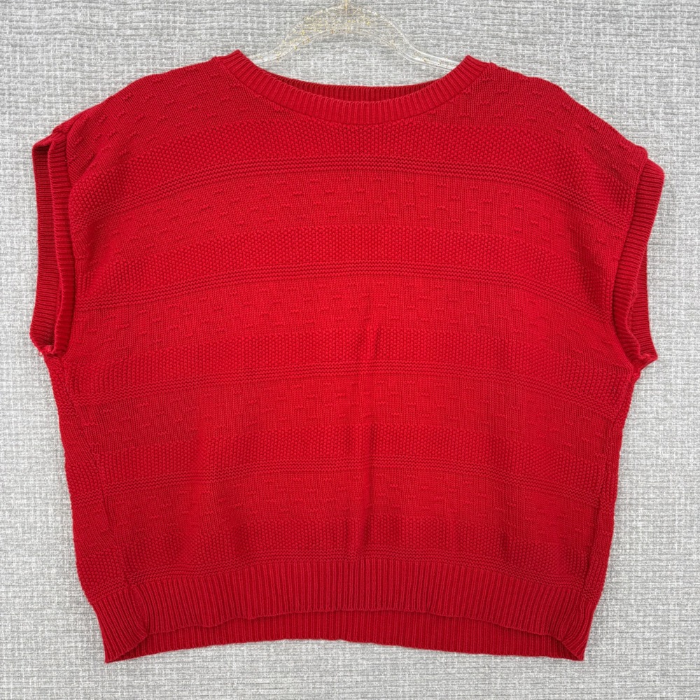 Vintage Cuddle Knit Sweater Vest Women M Red Cotton Textured‎ Knit Cottage Twee
